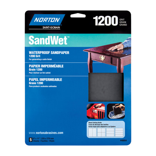 Norton 07660748054 Waterproof Sandpaper SandWet 11" L X 9" W 1200 Grit Aluminum Oxide