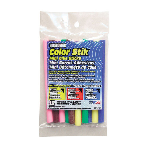 Surebonder CO-12V Mini All Temperature Colored Glue Stik-12 glue sticks-4  length 5/16 diameter