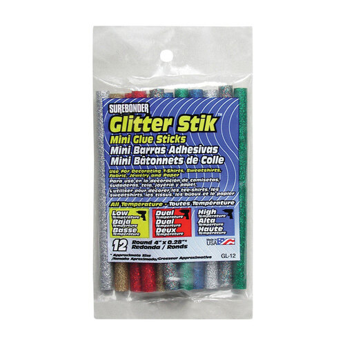 Surebonder GL-12V Glitter Glue Sticks 0.3" D X 4" L Assorted Colors Assorted Colors