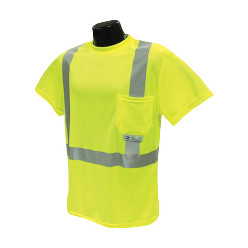 Safety T-Shirt, M, Polyester, Green, Short Sleeve, Pullover Closure
