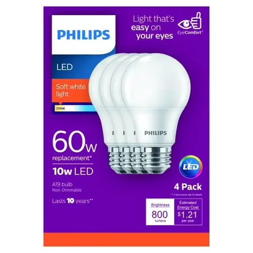 Philips 461129 LED Bulb A19 E26 (Medium) Soft White 60 Watt Equivalence Frosted