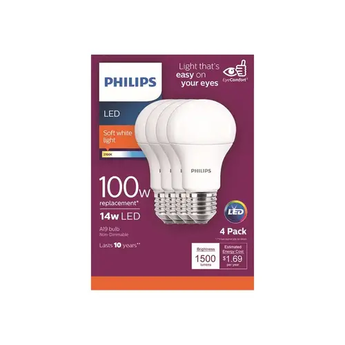 Philips 542950 LED Bulb A19 E26 (Medium) Soft White 100 Watt Equivalence Frosted