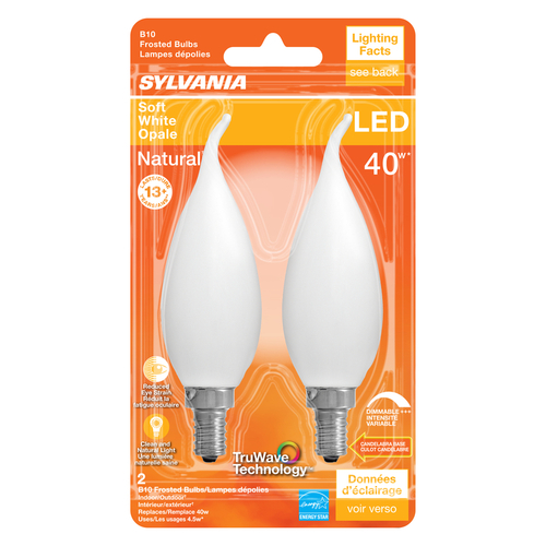 Natural LED Bulb, Decorative, B10 Bent Tip Lamp, 40 W Equivalent, E12 Lamp Base, Dimmable, Frosted Pair