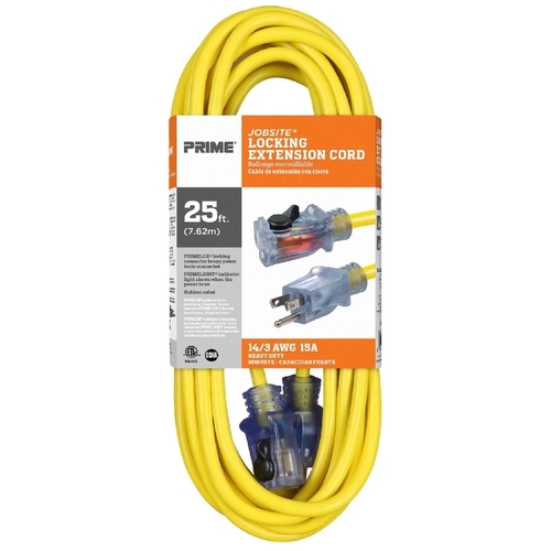 Prime ECPL511725 Extension Cord Jobsite Outdoor 25 ft. L Yellow 14/3