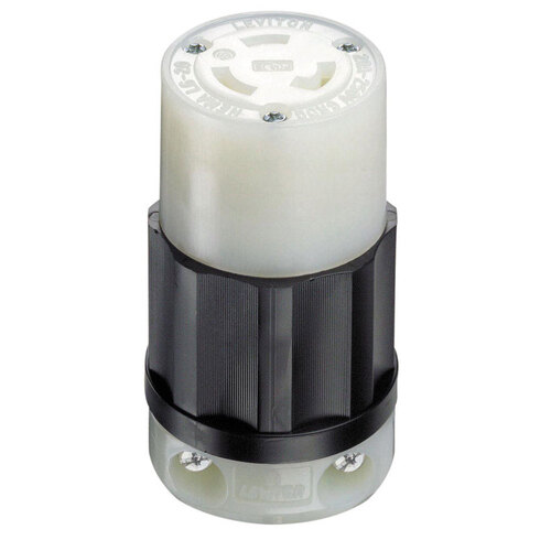 Locking Connector Industrial Nylon Grounding L6-20R 16-10 AWG 2 Pole 3 Wire Bagged Black/White