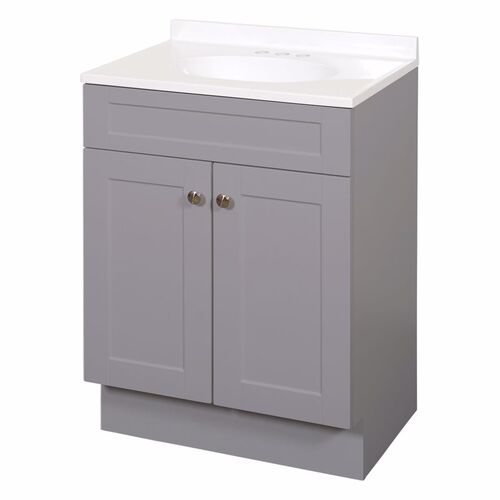 Zenna Home SBC24GY 2-Door Shaker Vanity with Top, Wood, Cool Gray, Cultured Marble Sink, White Sink