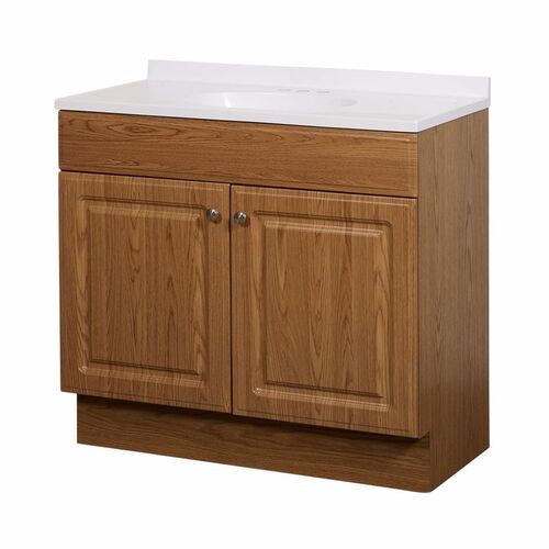 Zenna Home RBC36KK 2-Door Raised Panel Vanity with Top, Wood, Oak, Cultured Marble Sink, White Sink