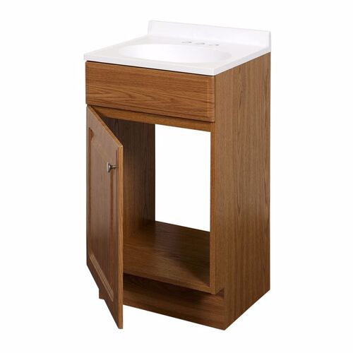 1-Door Raised Panel Vanity with Top, Wood, Oak, Cultured Marble Sink, White Sink