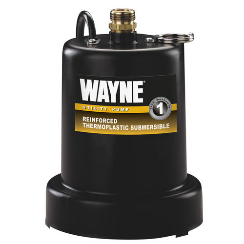 Wayne TSC130 Submersible Utility Pump 1/4 HP 1250 gph Thermoplastic Switchless Switch Bottom AC