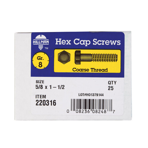 Hex Head Cap Screw 5/8" D X 1-1/2" L Heat Treated Steel Heat Treated