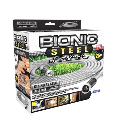 Bionic Steel 2425 Garden Hose Pro 25 ft. L Heavy Duty Commercial Grade Silver Silver