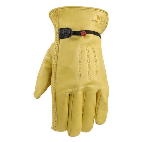 Wells Lamont 1132L Adjustable Work Gloves, Men's, L, Keystone Thumb, Cowhide Leather, Gold/Yellow