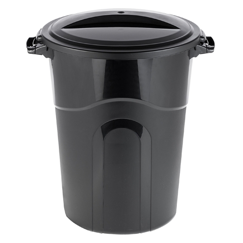United Solutions TI0019 Garbage Can Rough & Rugged 32 gal Black Plastic Lid Included Black