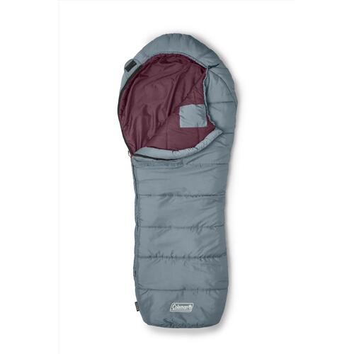 Coleman 2158163 Sleeping Bag Tidelands 50 Gray/Red 5.3" H X 32" W X 82" L Gray/Red