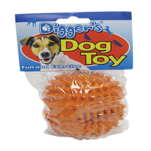 Boss Pet 52534 Ball Dog Toy Digger's Orange Needle Ball Latex Medium Orange