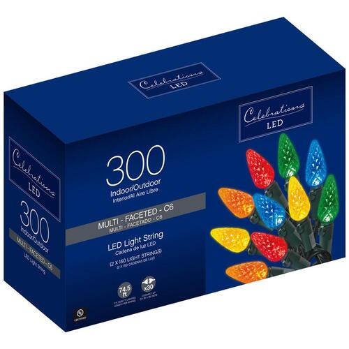 Christmas Lights LED C6 Multicolored 300 ct String 74.5 ft.