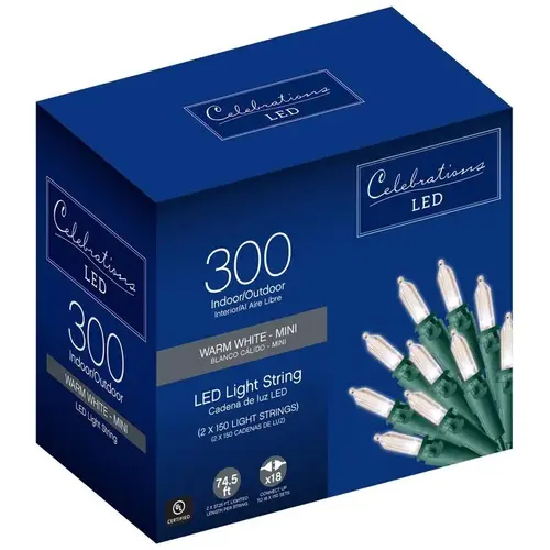 Christmas Lights LED Mini Clear/Warm White 300 ct String 74.5 ft.