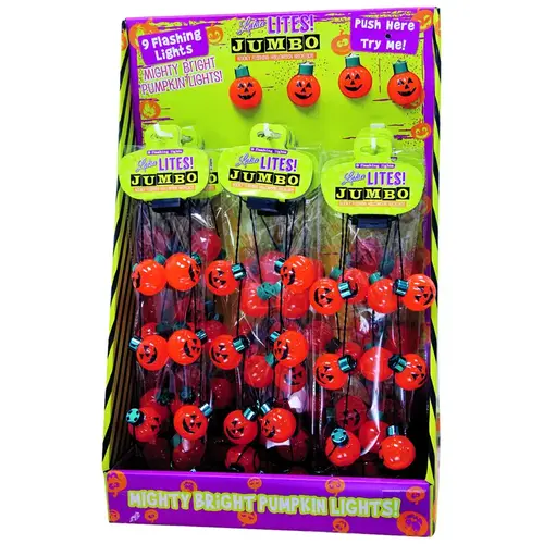 Light Up Pumpkin Necklace Lotsa Lights Halloween Jumbo Metal/Plastic - pack of 12