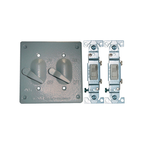 Toggle Switch and Cover Square Metal 2 gang Wet Locations Gray