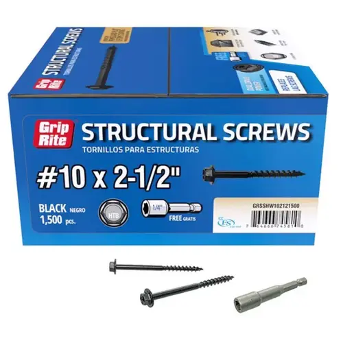 Structural Screws No. 10 wire X 2-1/2" L Star Hex Washer Head Black