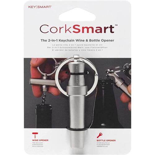 Bottle Opener Keychain CorkSmart Stainless Steel Silver Silver