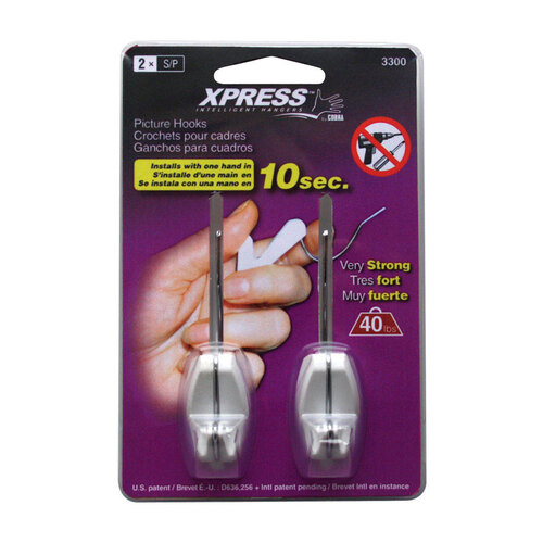 Picture Hook Xpress Plastic Coated White Push Pin 40 lb Plastic Coated - pack of 5