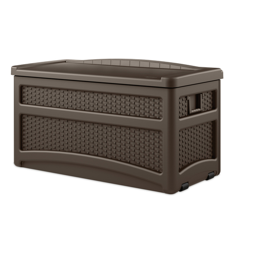 Deck Box with Seat 46" W X 24" D Brown Plastic 73 gal Brown