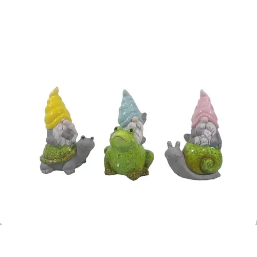 Meadow Creek ZAC84G2260-XCP12 Garden Statue Ceramic Assorted 5.51" Gnome with Garden Critter Assorted - pack of 12
