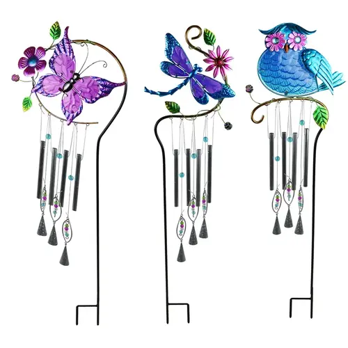 Outdoor Garden Stake Assorted Glass/Metal 28" H Windchime Assorted - pack of 12