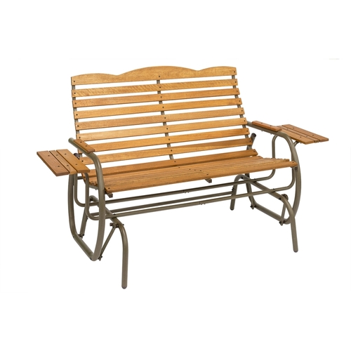 Jack Post CG-12T Double Glider with Trays Country Garden 2 Person Taupe Steel/Wood Hi-Back