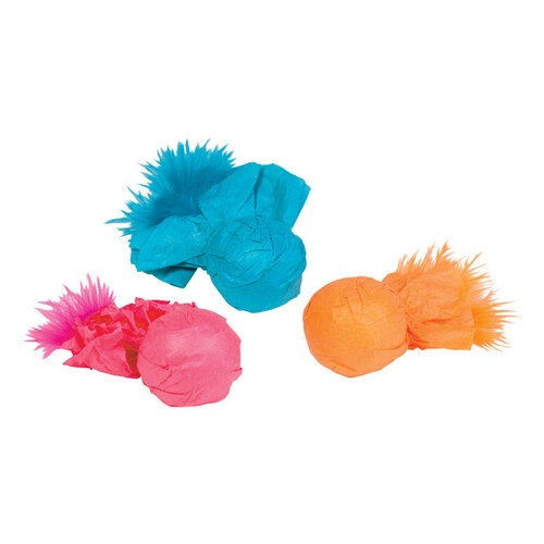 Cat Toy Assorted Paper Ball Rattlers with Feather Plastic Large Assorted