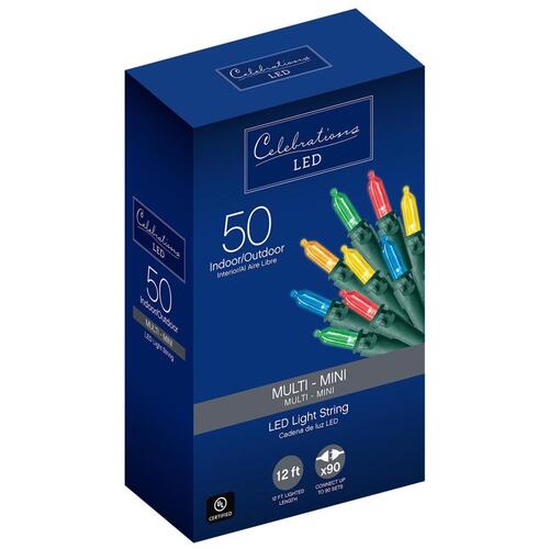 Christmas Lights LED Mini Multicolored 50 ct String 12.25 ft.