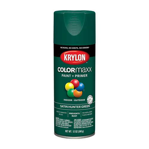 KRYLON K05563007-XCP6 Paint + Primer Spray Paint ColorMaxx Satin Hunter Green 12 oz Hunter Green - pack of 6