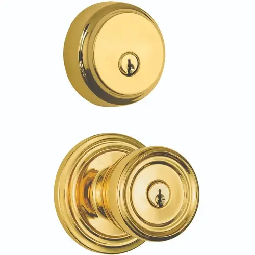 Knob and Deadbolt Set Push Pull Rotate Barrett Polished Brass 1.75" Polished Brass