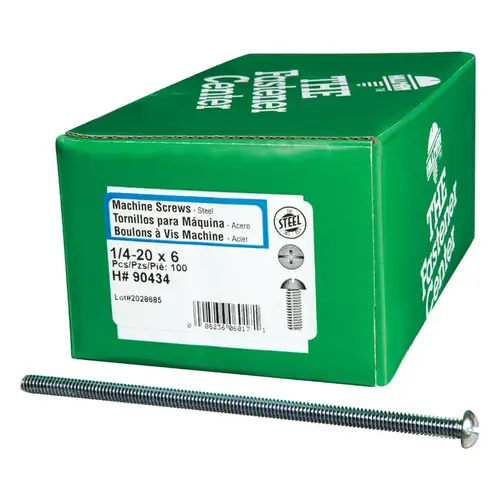 Machine Screws No. 1/4-20 X 6" L Combination Round Head Zinc-Plated Steel Zinc-Plated