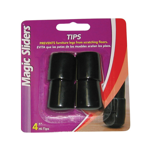 Magic Sliders 97488 1 In. Hi-Tip Vinyl Furniture Leg Tip,(4-Pack) Black