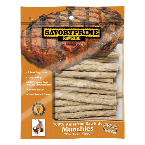 Savory Prime 900 Rawhide Sticks Munchie All Size Dogs Adult Natural 5" L White