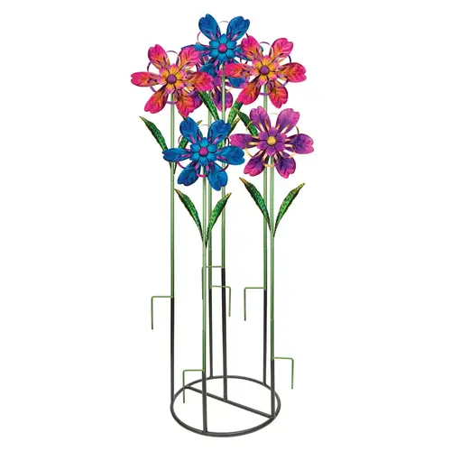 Garden Stake Spinner Assorted Metal 36" H Flower Ribbon Assorted