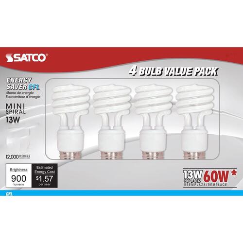 Satco S6236 CFL Bulb 13 W T2 1.81" D X 4.13" L Cool White Spiral 4100 K