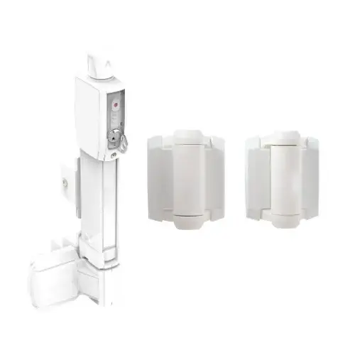 D&D Technologies 8000-2114 MagnaLatch Vertical Pull Safety Gate Latch With Standard Gate Hinge Kit White