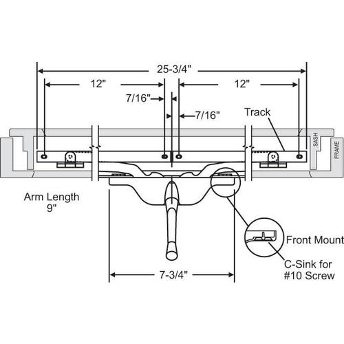 Pivot Shoe Operator 9in Arm Satin Nickel Handle Sold Seperately