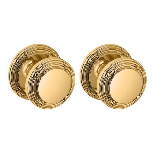 Preconfigured 5013 Knob with 5021 Rose Passage Lock with 2-3/8" Backset and Full Lip Strike Lifetime Brass Finish - Baldwin Quickship Item *