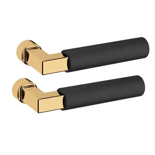 Pair of L029 Mixed Finish Levers Less Rose with Unlacquered Brass Shank and Satin Black Grip Finish