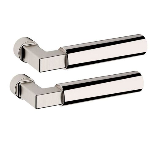 Pair of L029 Mixed Finish Levers Less Rose with Lifetime Satin Nickel Shank and Lifetime Bright Nickel Grip Finish