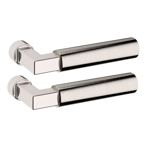 Pair of L029 Mixed Finish Levers Less Rose with Lifetime Bright Nickel Shank and Lifetime Satin Nickel Grip Finish