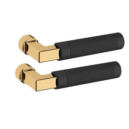 Pair of L030 Mixed Finish Levers Less Rose with Unlacquered Brass Shank and Satin Black Grip Finish