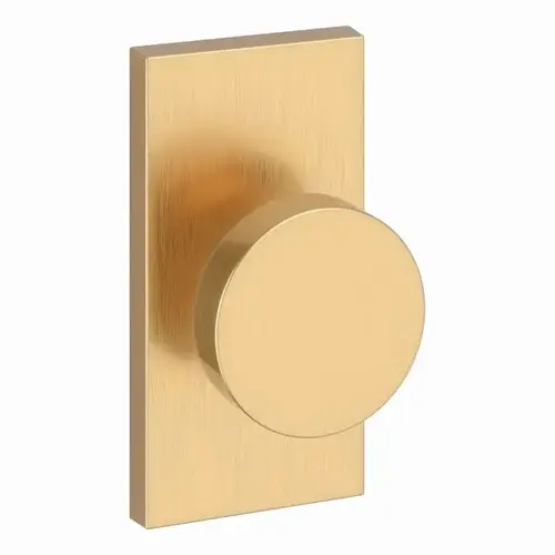 Passage Contemporary Knob with Contemporary 5" Rose with 6AL Latch and Dual Strike Lifetime Satin Brass Finish