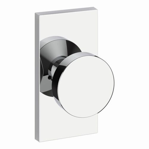 Privacy Contemporary Knob and Contemporary 5" Rose with 6AL Latch and Dual Strike Bright Chrome Finish