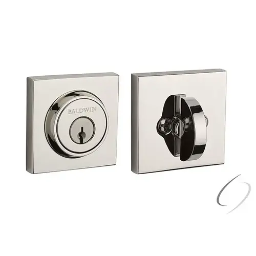 Single Cylinder Contemporary Square Deadbolt with 6AL Latch; Dual Strike; and SmartKey Lifetime Bright Nickel Finish