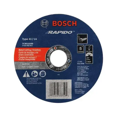 Robert Bosch Tool Corp TCW1S500 5" X .040" X 7/8" Arbor Type 1a 60 Grit Rapido Fast Cutting Abrasive Wheel